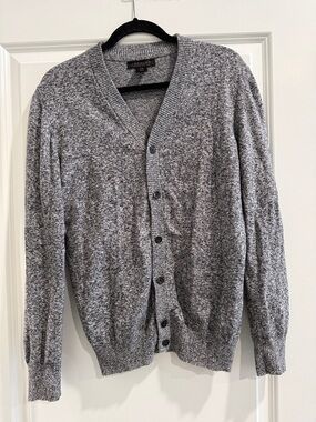 LACHLAN Men's Gray Marled V-Neck Button Cotton Cardigan sz m